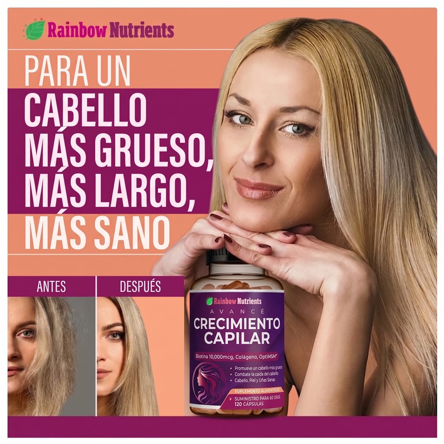 Hair Growth — Vitaminas para Crecimiento Capilar con Biotina y Colágeno
