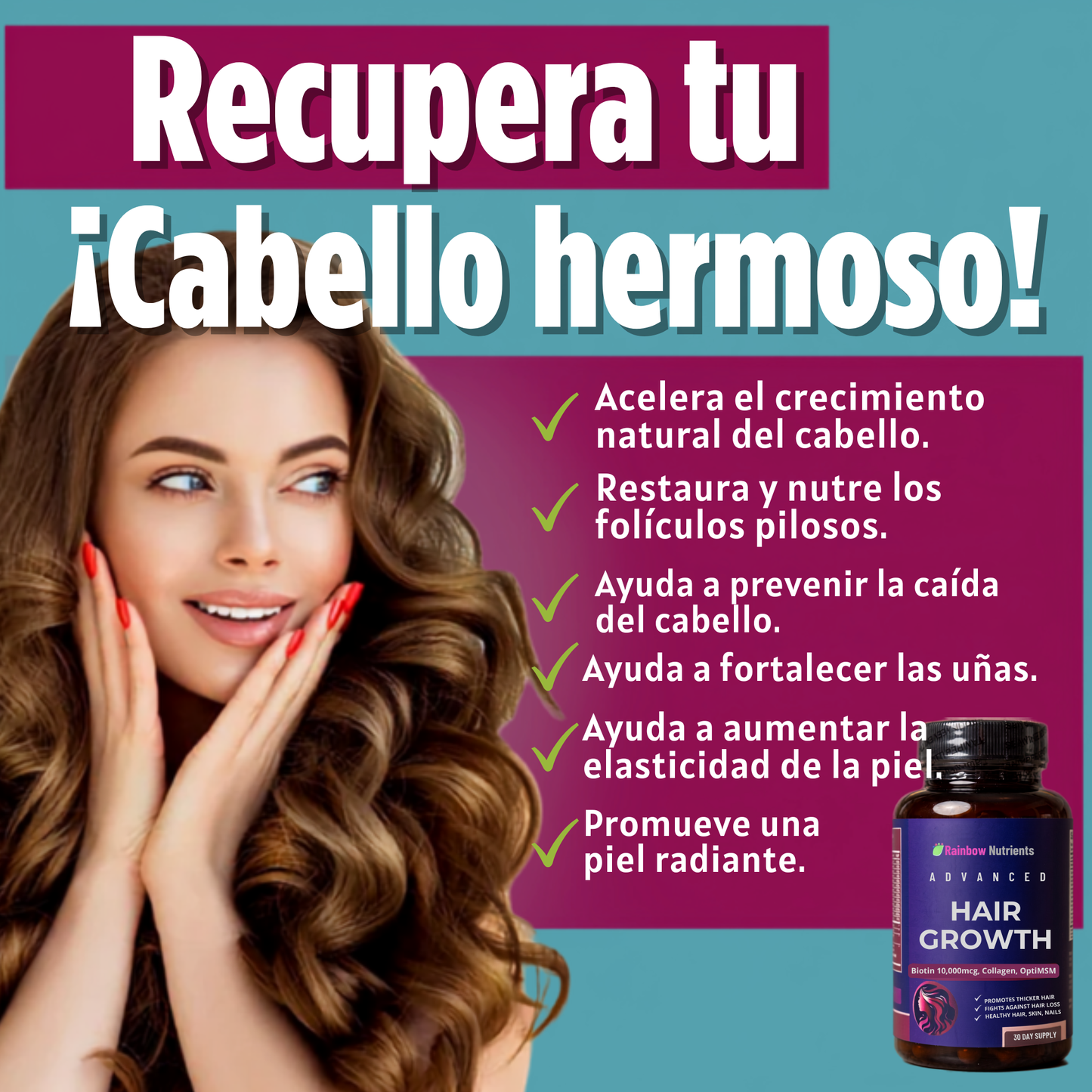 Hair Growth — Vitaminas para Crecimiento Capilar con Biotina y Colágeno